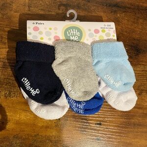 Little Me 6 pairs of baby socks 0-6 months Blue Black White Gray
